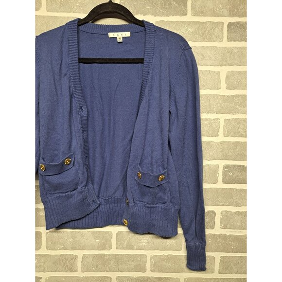 Cabi Womens Blue Knit Crop Cardigan Gold‎ Jeweled Button  Size Medium - Picture 2 of 8